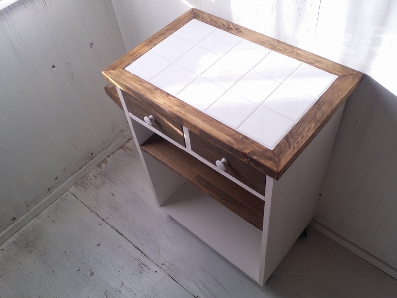 タイルトップ 移動式キッチンワゴン キャスター付 h840 w595 d395