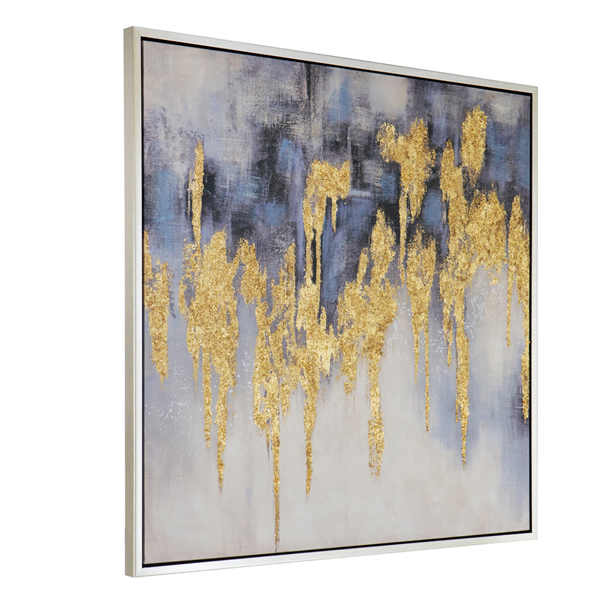 モダンアート抽象画/正方形 ブルー×ゴールド100㎝ – 輸入家具と雑貨の