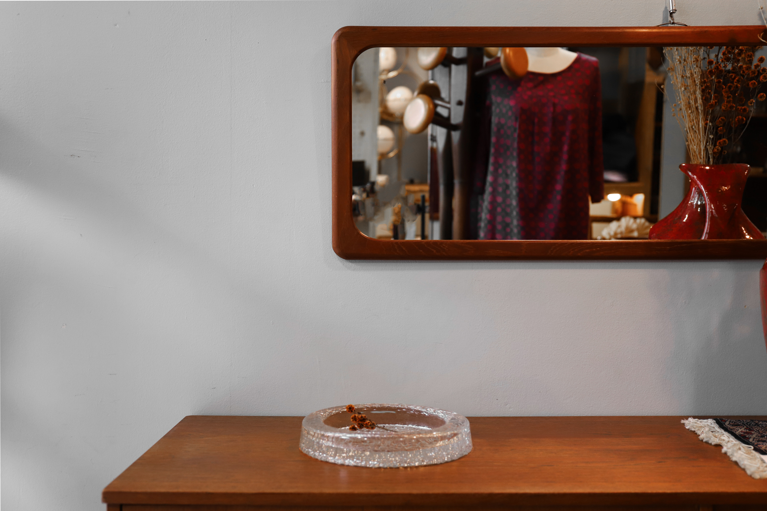 デンマーク ヴィンテージ ウォールミラー 壁掛け 鏡 チーク材 ミッド