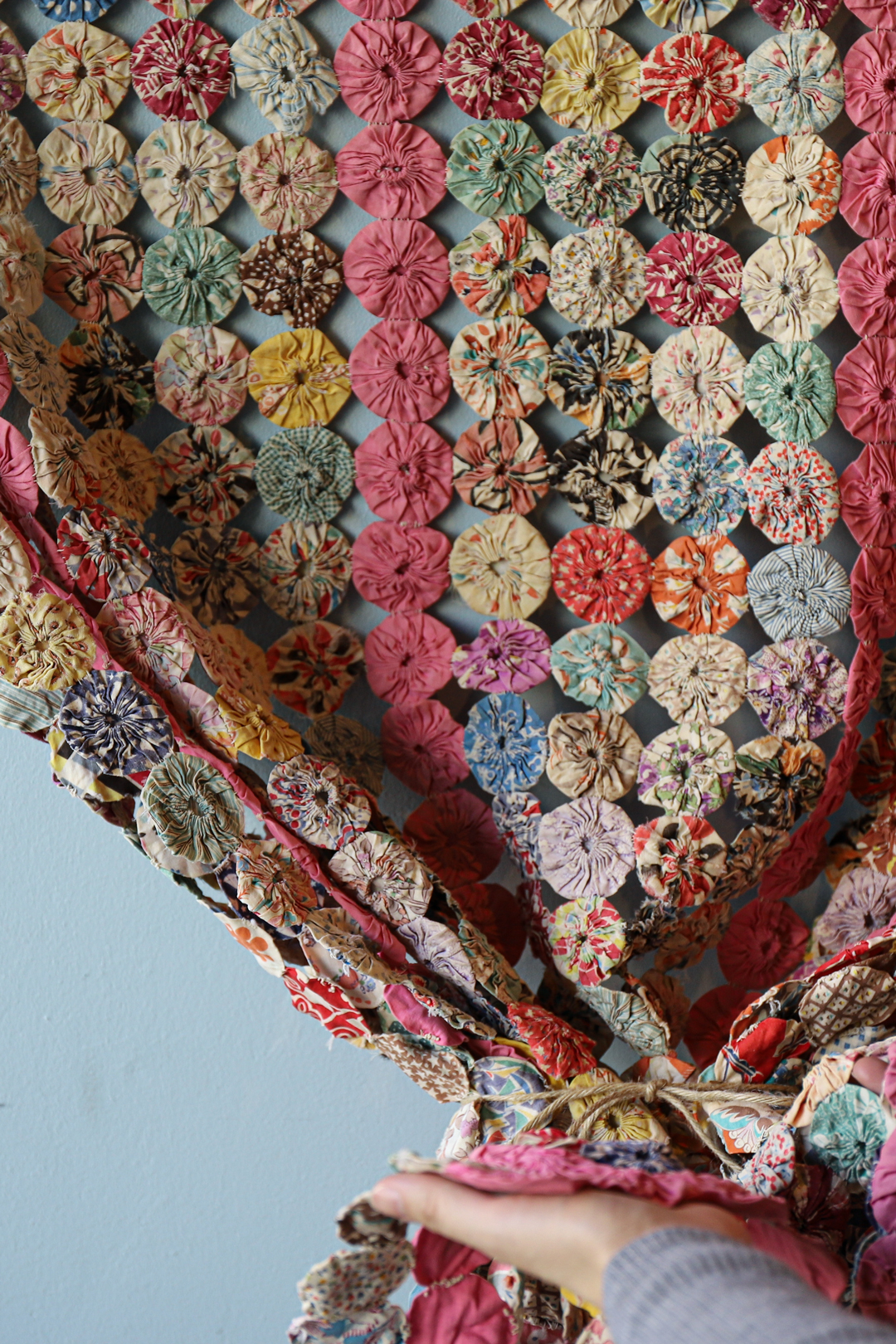 ヴィンテージ ヨーヨーキルト カバーレット フィードサック