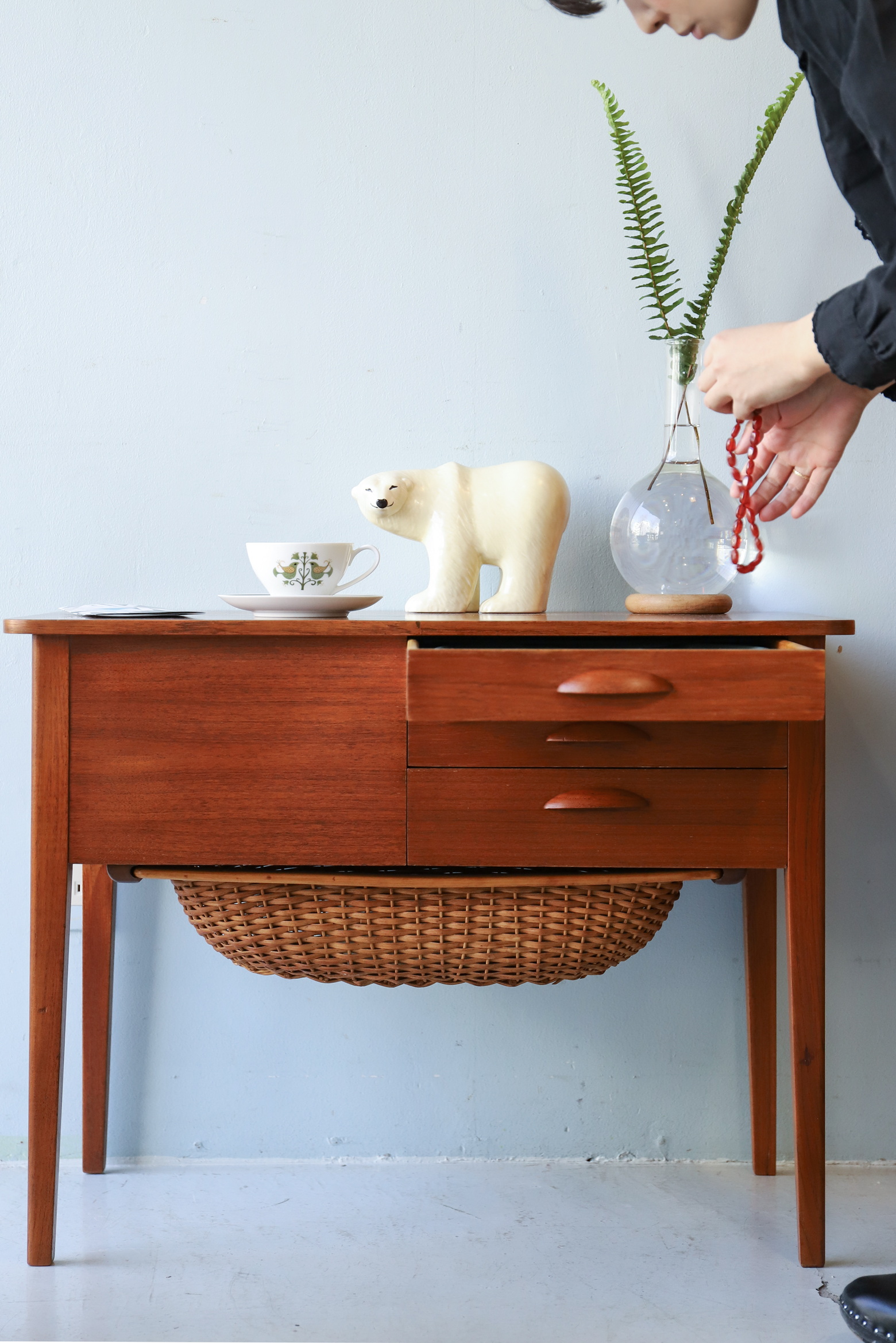 デンマーク ヴィンテージ ソーイングテーブル チーク材 北欧家具