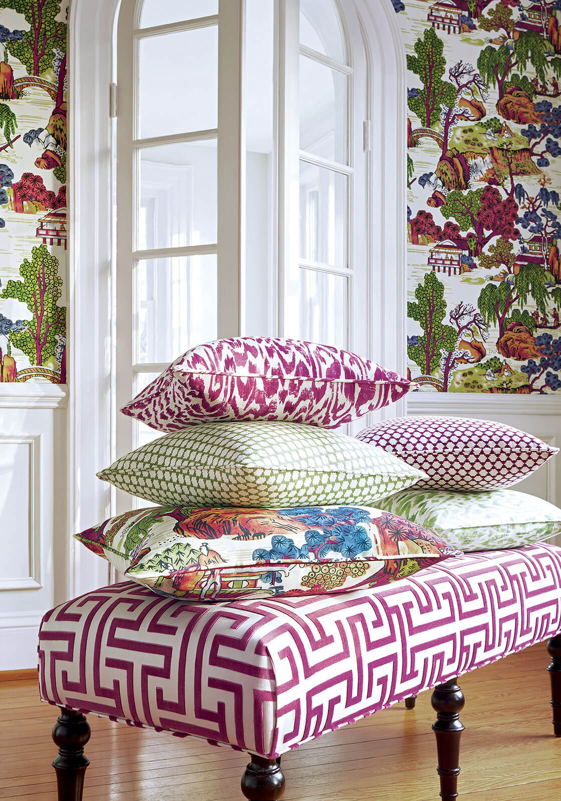 T75464 Thibaut Dynasty Asian Scenic Wallpaper - Coral & Green – US