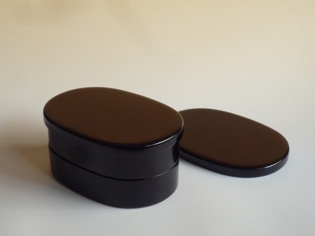 輪島漆塗り 二段お弁当箱 黒 小二段