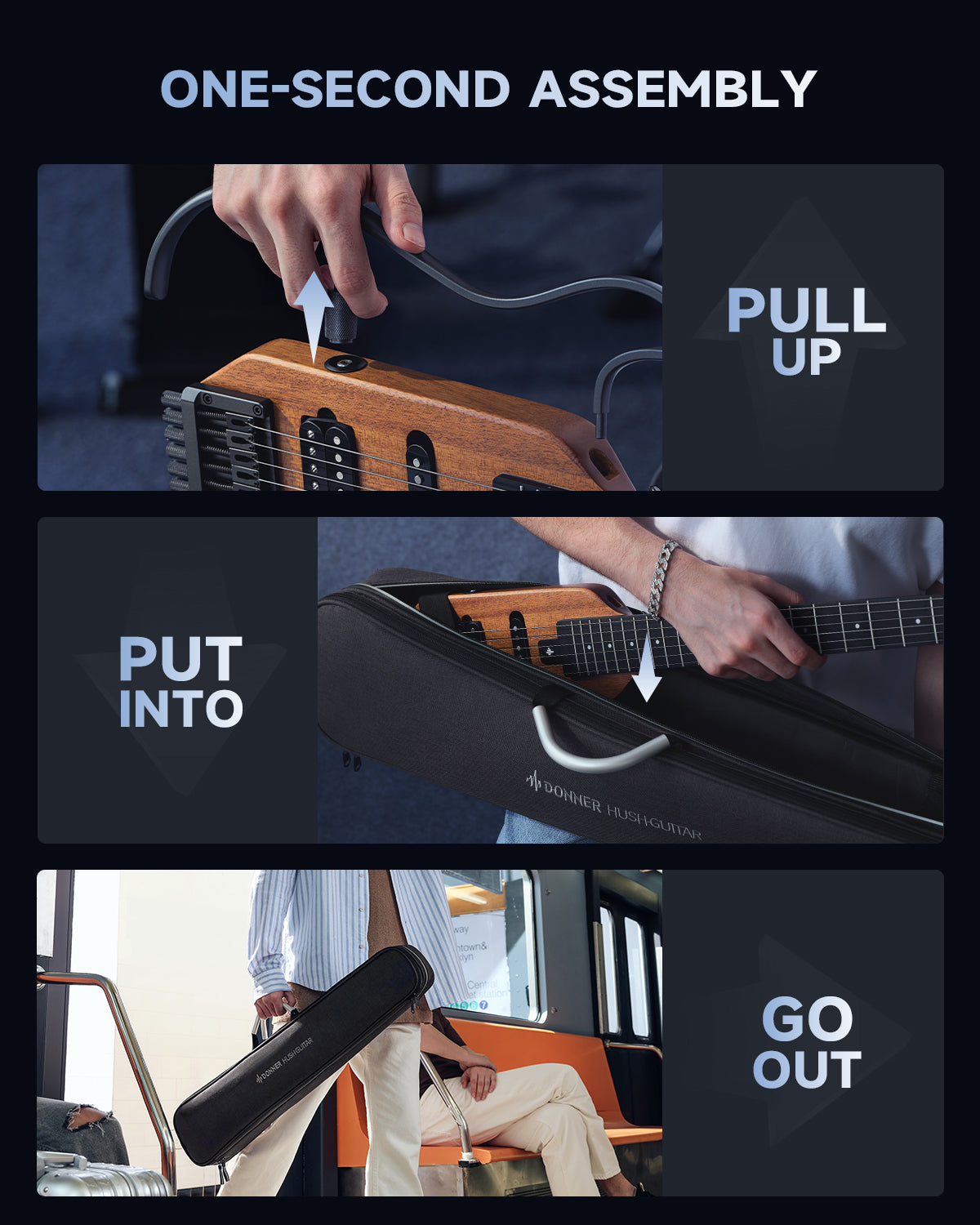 HUSH-X Porable Electric Guitar Kit for Travel Donner