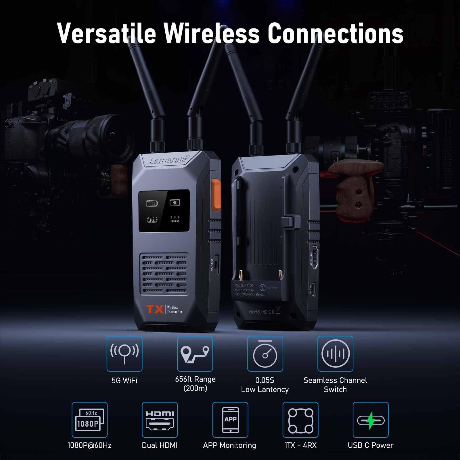 Lemorele R1100 Ultra-Long-Range Wireless HDMI Kit for Photography