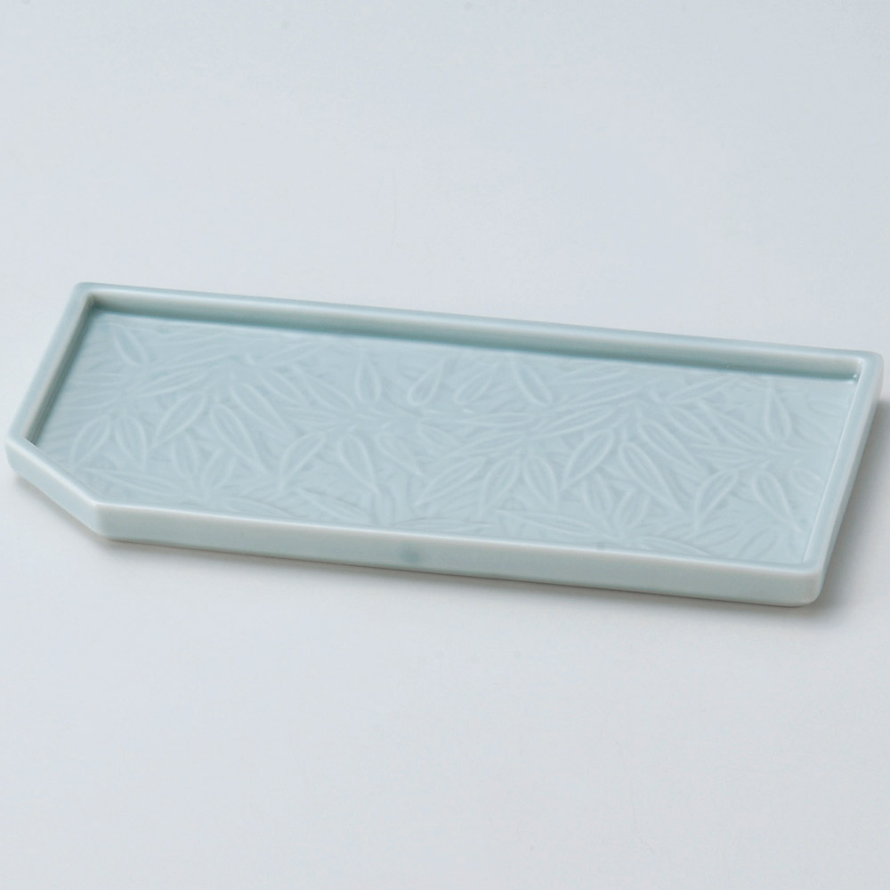 235-29-287 青磁笹長角皿 22.8×11×1.6㎝ 松花堂 ｜うつわ - 業務用食器