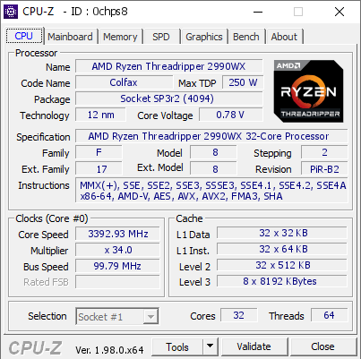 AMD Ryzen Threadripper 2990WX @ 3392.93 MHz - CPU-Z VALIDATOR