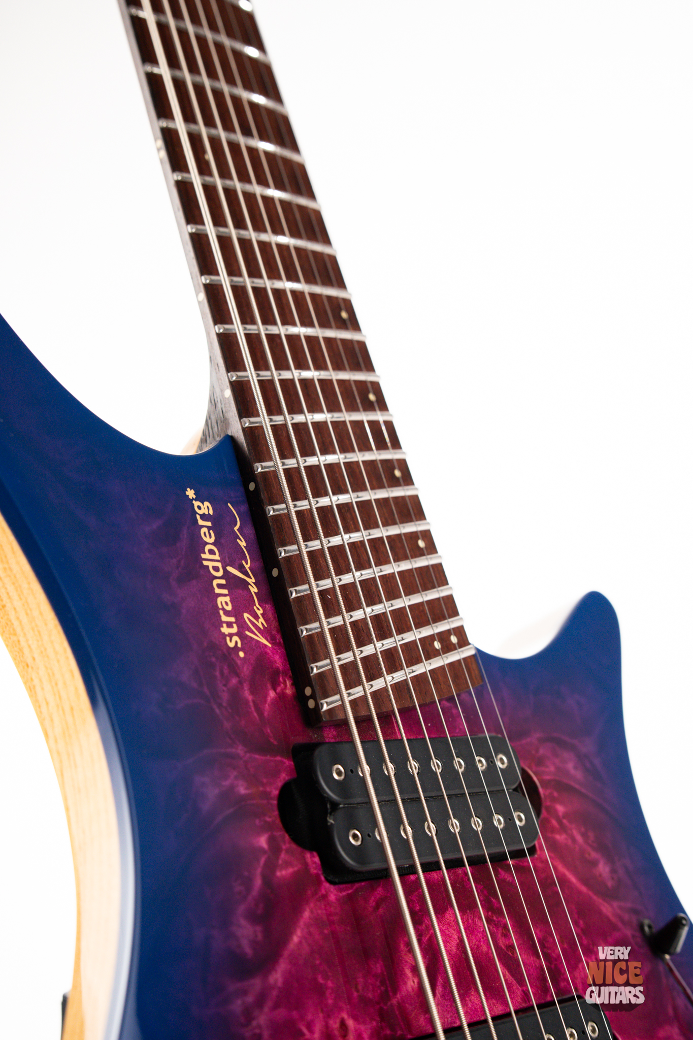 Strandberg Boden J8 Custom Burl Maple Lavender Blue Burst – Very