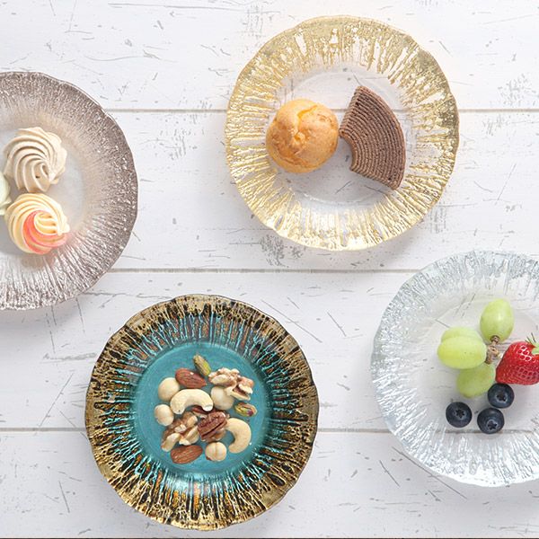 フラッシュ プレート 15cm ターコイズブルー＆ゴールド | Vetro Felice