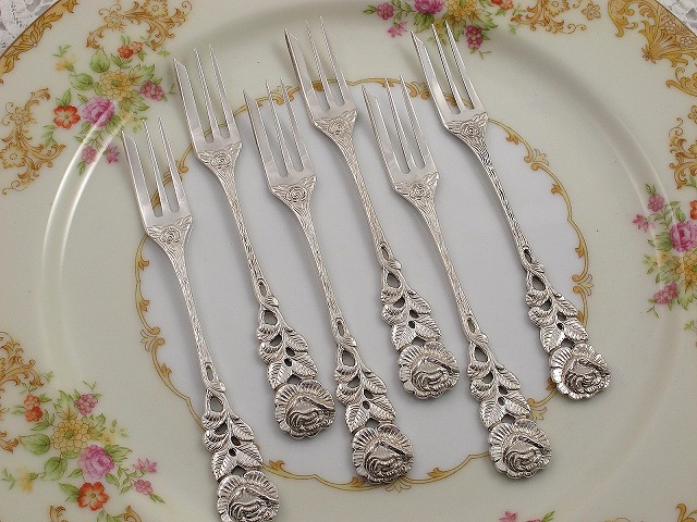 純銀 ドイツAntiko ヒルデスハイムローズ デザートフォーク6本セット