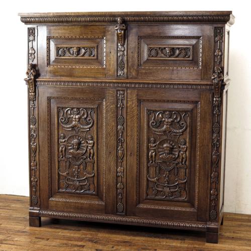 イタリアアンティーク キャビネット 収納棚 オーク材 v_63112