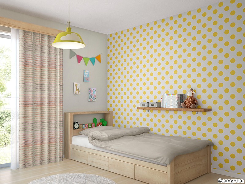 ポップなカジュアルデザイン壁紙(イエロー ドット 防かび サンゲツ