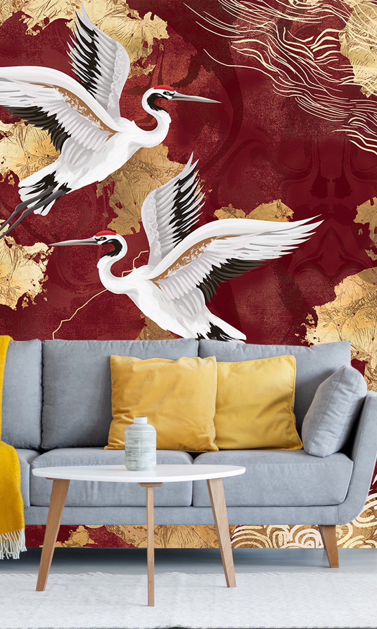 Red Crane on Abstract Clouds Murals M2633 – Walls Republic US