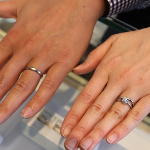 オーダーメイド】細みのリングに光る3石のダイヤモンド（結婚指輪