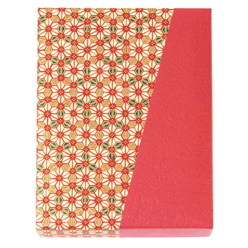 友禅紙貼箱 色がさね ハガキ 麻の葉 赤 No.8021-1 | 谷口松雄堂