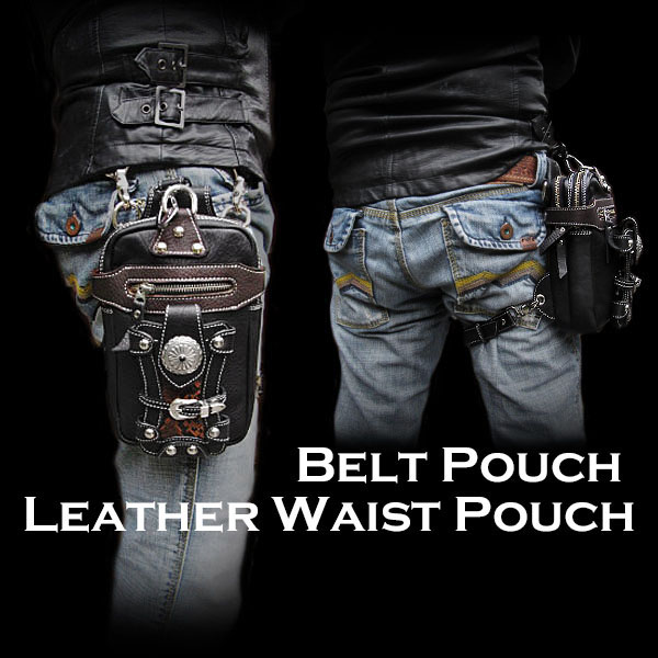 レッグポーチ 革/レザー/牛革 ウエストポーチ ヒップポーチ／バッグ
