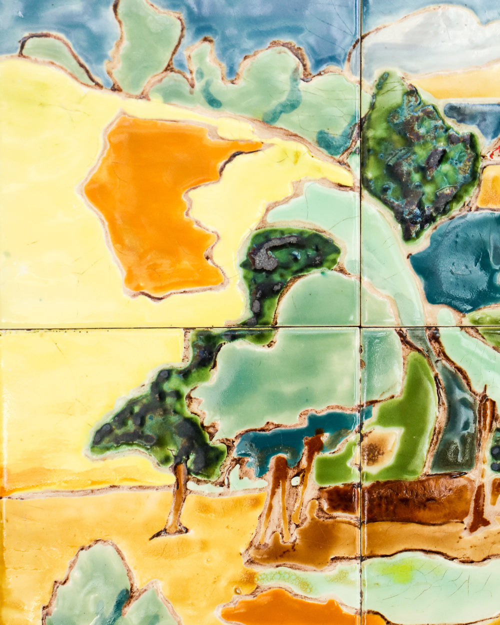 Colorful Mid Century French Ceramic Glazed Art Tile Panel of Anduze