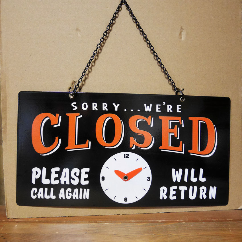 OPEN/CLOSE サイン RESUME TIME RD/BL オープン クローズ 看板 ブリキ看板