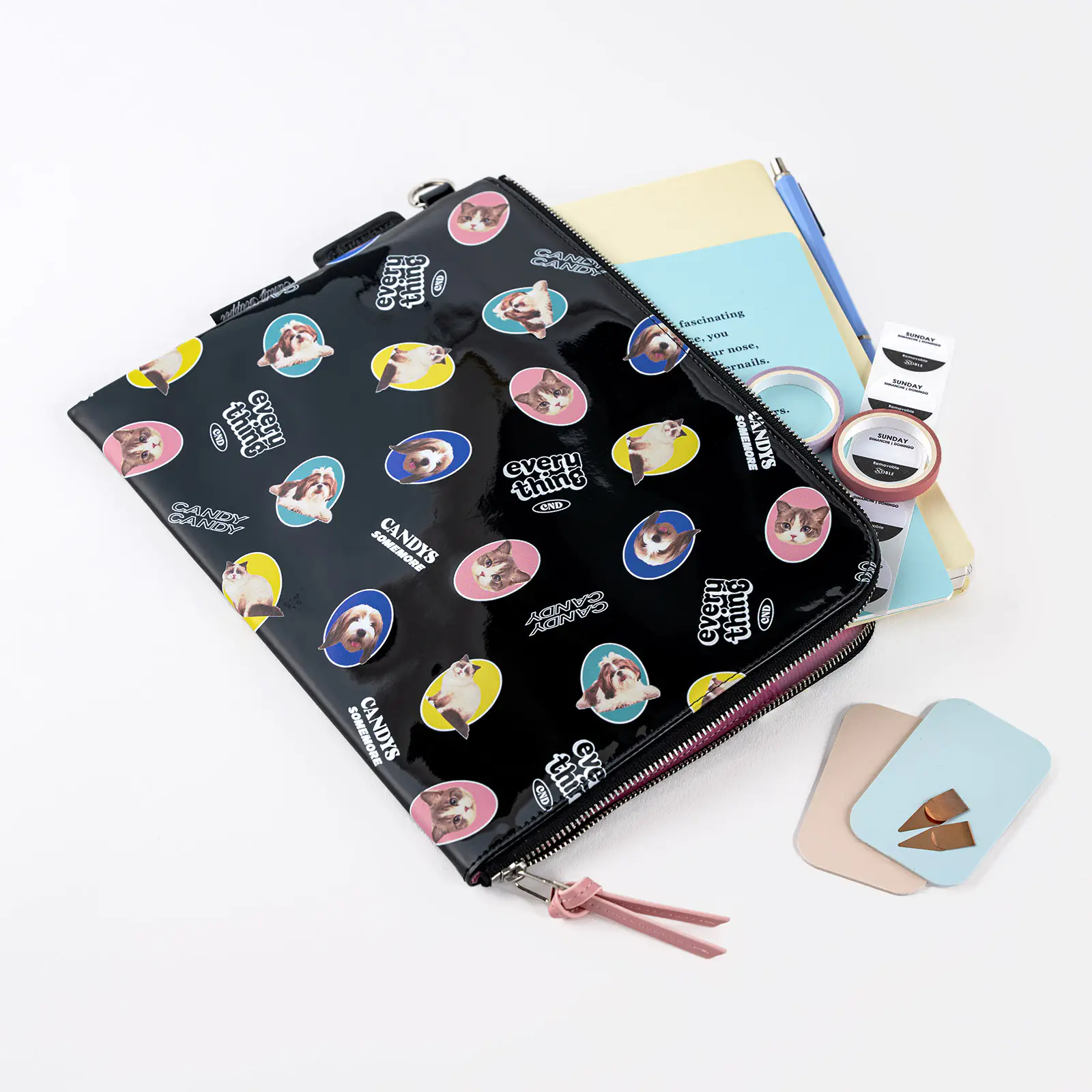 Candy Stripper / フラットポーチ DOG&CAT RANDOM （A6・A5サイズ用