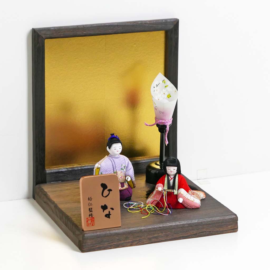 コンパクトサイズのかわいい創作木目込み雛人形金屏風飾りが安い