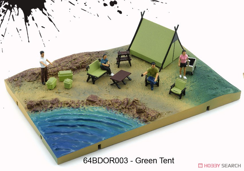 ジオラマシティ-004 キャンプ場 グリーンテント (ミニカー) - ホビー