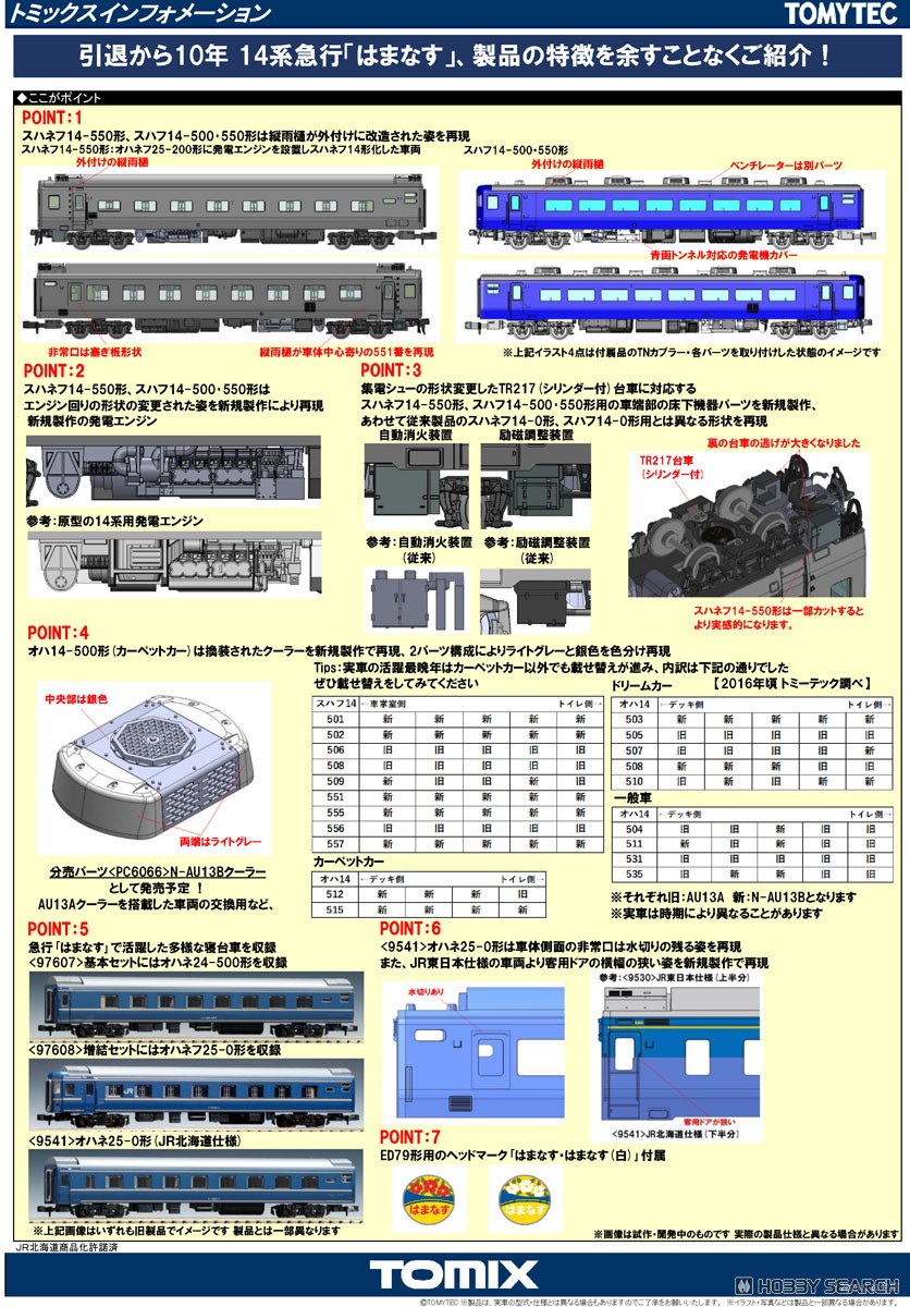 JR 14 500系客車 (はまなす) 基本セット (基本・7両セット) (鉄道模型