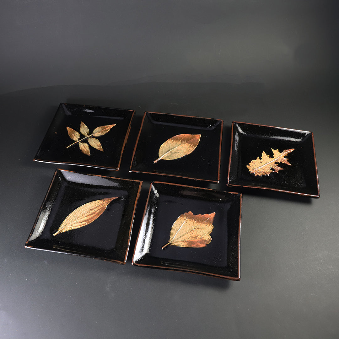 中里太郎右衛門窯 唐津木の葉銘々皿（五客組） – ギャラリー一番館
