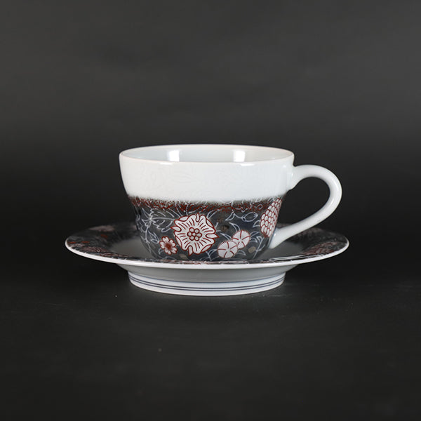 十四代今泉今右衛門 作 色絵雪花墨色墨はじき雪文珈琲碗 – ギャラリー