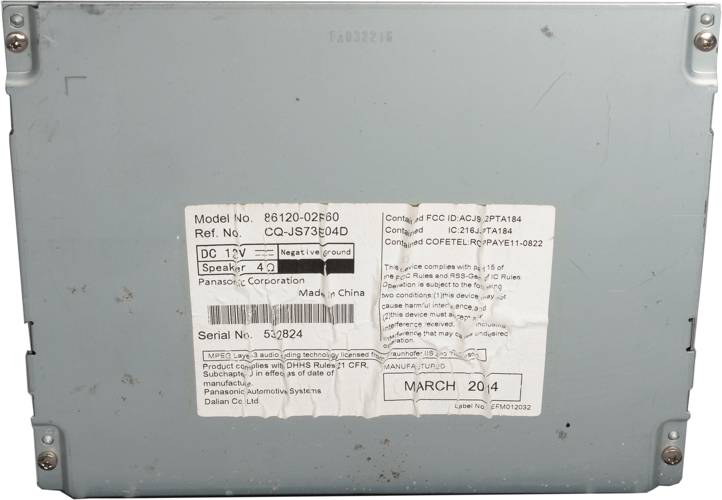 2014-16 Toyota Corolla AM FM Radio Single CD Player Face 518C6