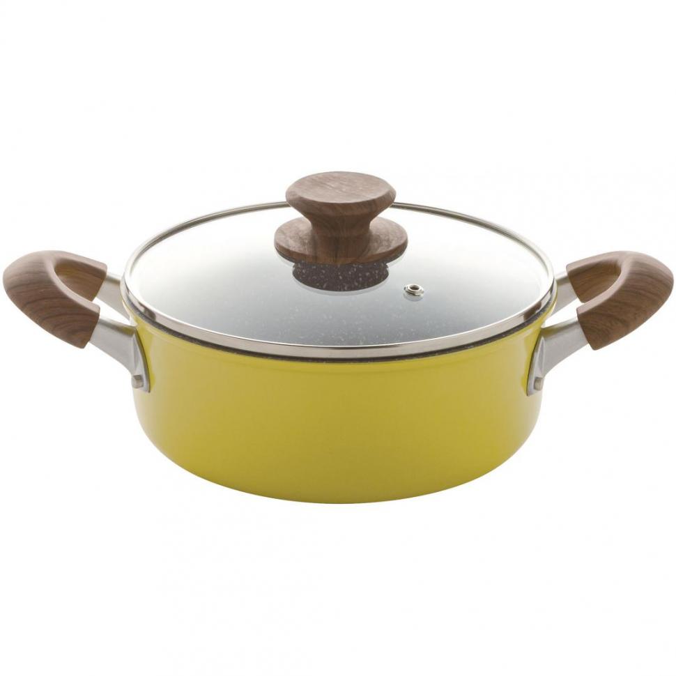 IH】こびりつきにくいマーブルコート両手鍋22cm イエロー | TWO-ONE