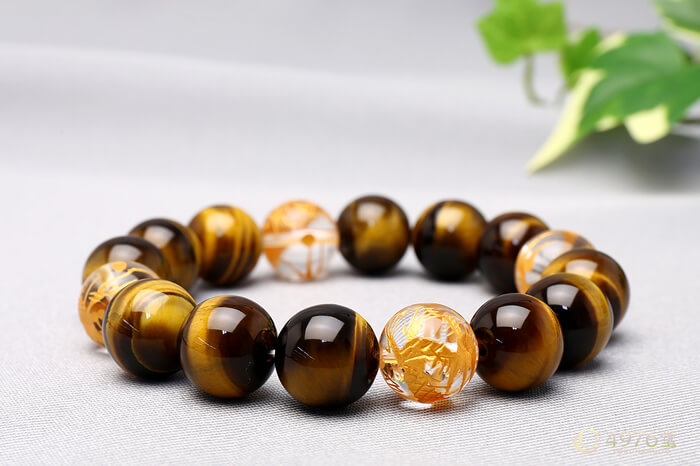 タイガーアイ・金龍水晶 ブレスレット 12mm ｜ 天然石通販の4976堂