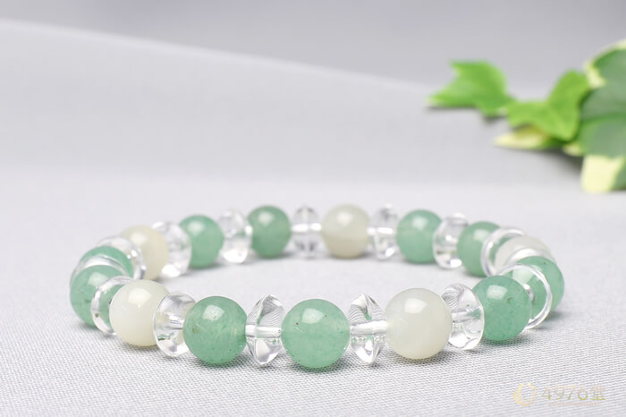 アベンチュリン・ムーンストーン ブレスレット 水晶ボタン交互