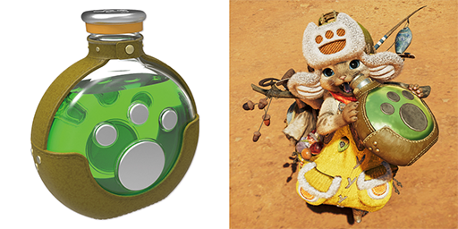 モンスターハンターワイルズ」，オトモアイルー愛用の回復薬ボトルや