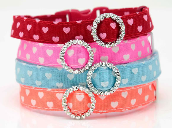 デイリー猫首輪10ミリ幅 ミラクル眩しいハートシリーズ ピンクカラー