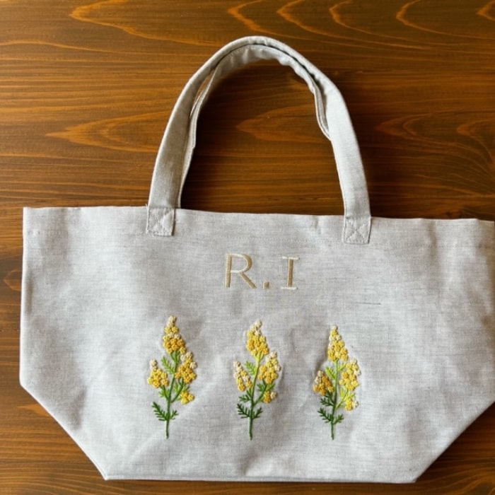 ハンドメイド✃アンティークリネンエプロン STイニシャル花文字 手