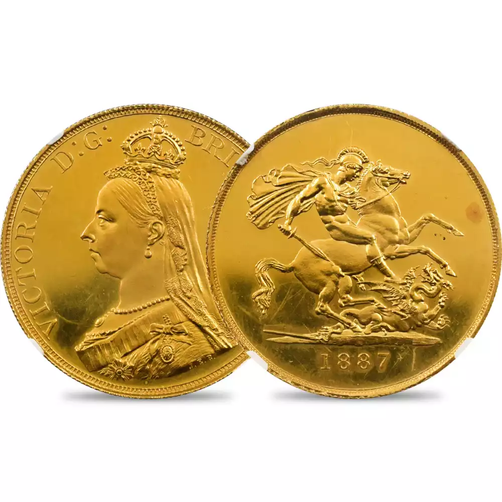 1887 ヴィクトリア女王 ジュビリーヘッド 聖ジョージ竜退治 5ソブリン