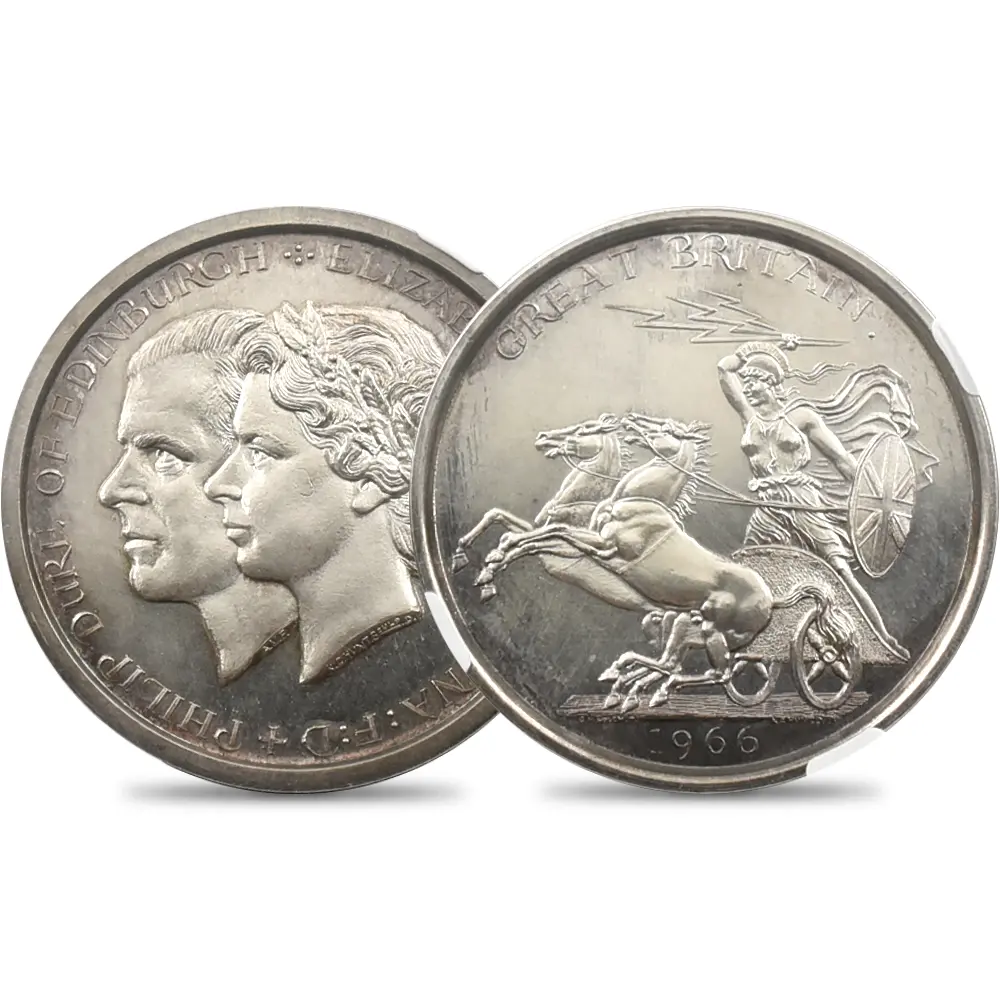 1966 エリザベス2世&フィリップ王配 ブリタニア 試作クラウン銀貨 NGC