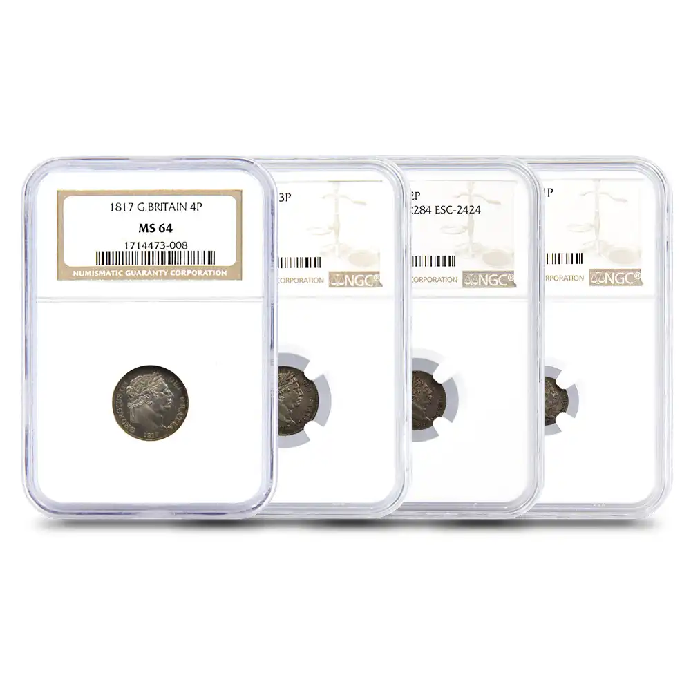 1817 ジョージ3世 1・2・3・4ペンス 銀貨4点セット NGC MS63・64