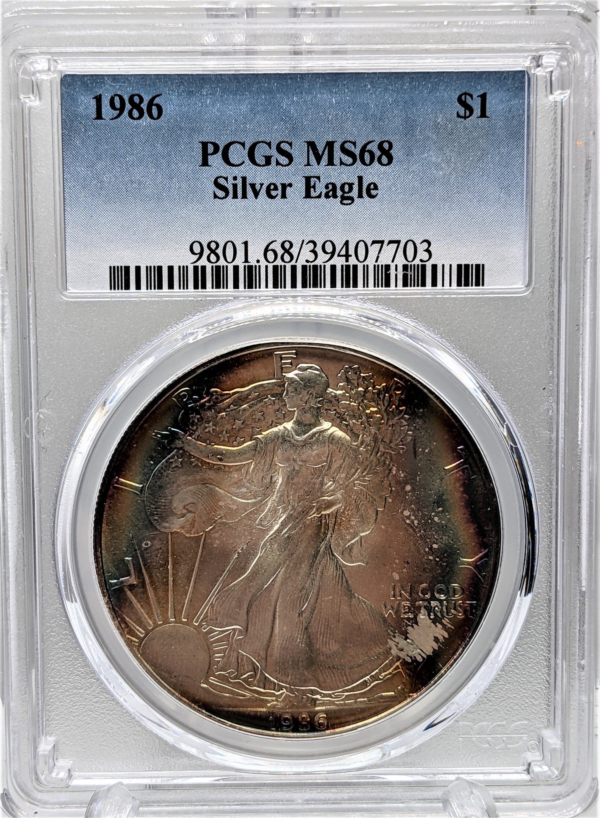 1986 Silver Eagle -Toning - PCGS MS68 | CoinsTV