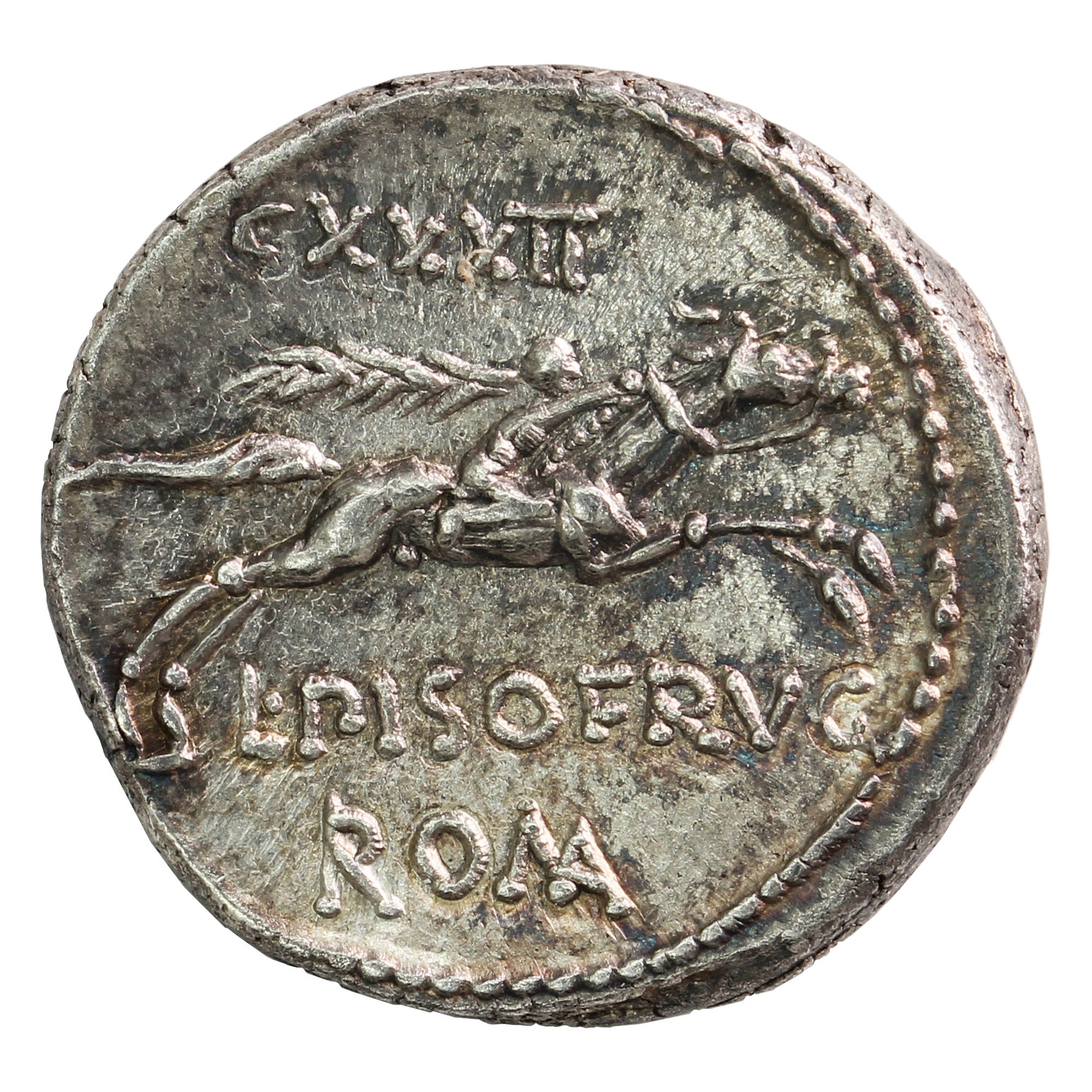 Ancient Roman Republic 90BC Apollo Calpurnius Piso Frugi Silver