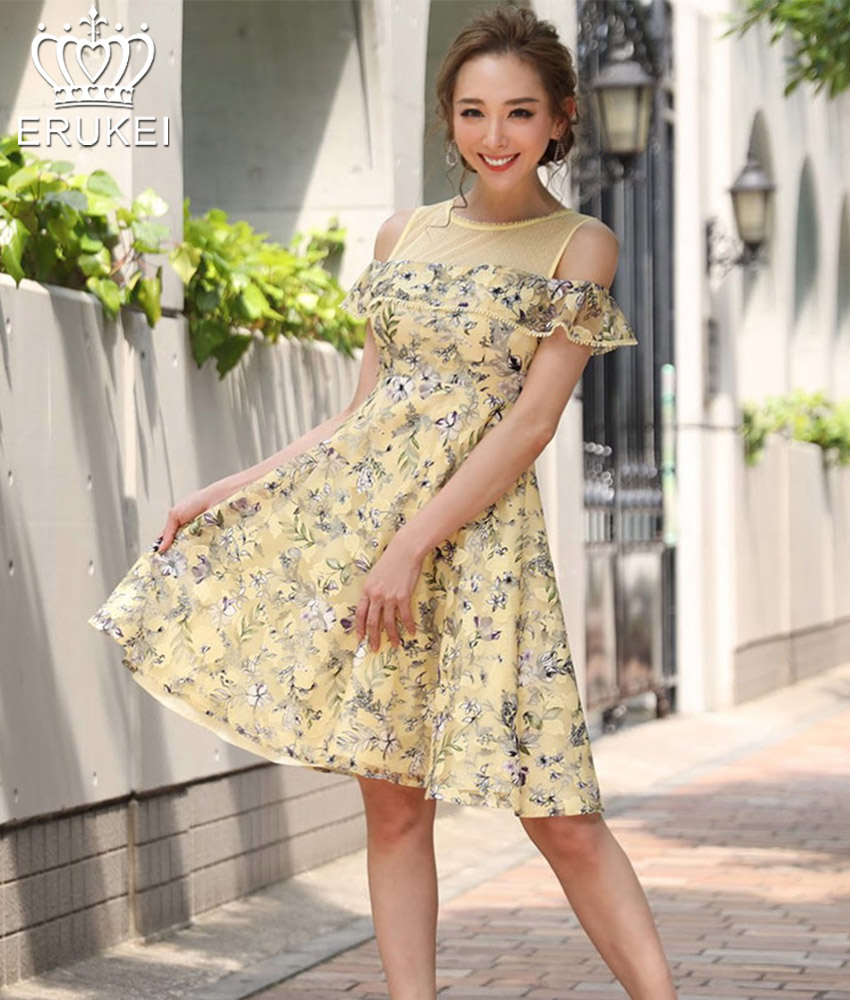 イエロー系花柄ミニドレス/山崎みどり - カラードレス