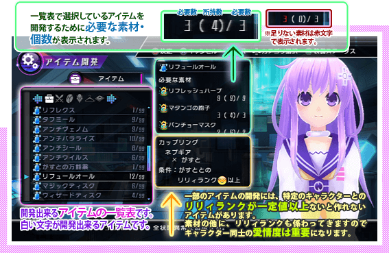 超次元ゲイム ネプテューヌmk2｜システム｜アイテム開発