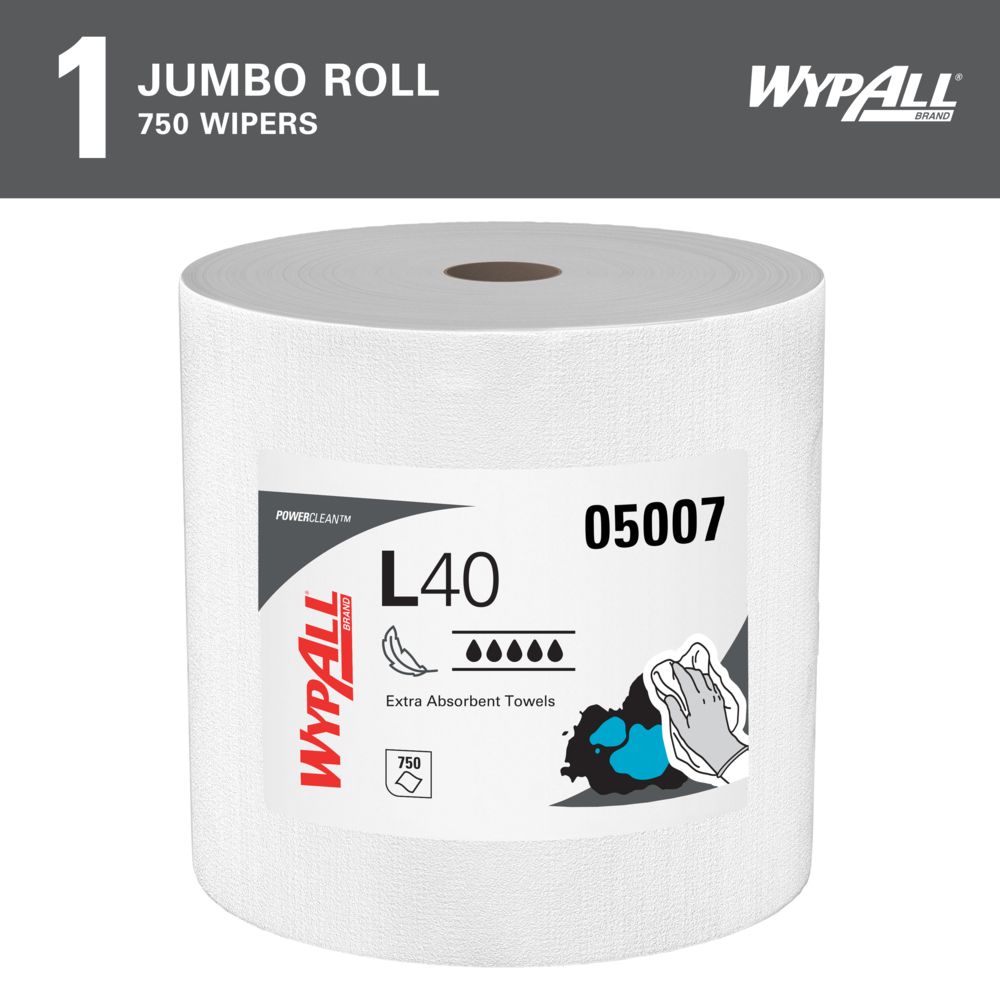 WypAll® PowerClean™ L40 Extra Absorbent Towels (05007), Jumbo Roll