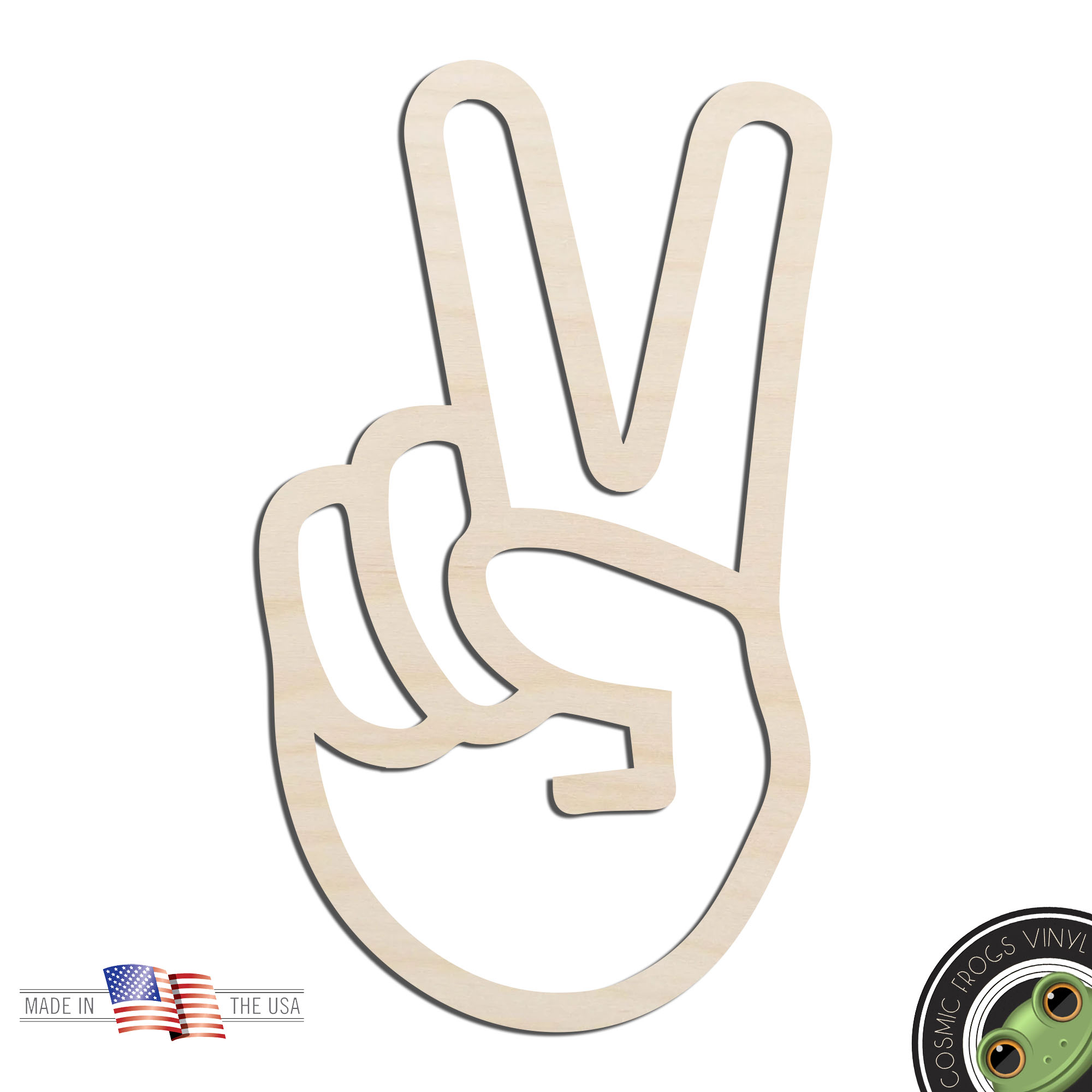 Peace Hand Gesture Laser Cut Out Unfinished Wood Shape Craft