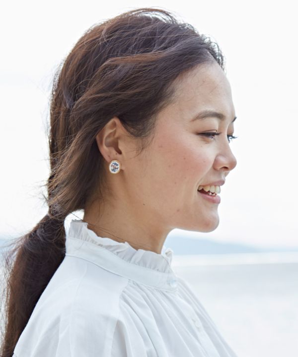 ベネチアンガラス】モザイクスタッズピアス(DROP WH ASST): 『欧州航路』