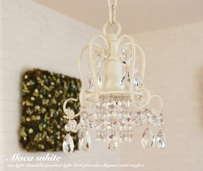 かわいいアンティーク風プチシャンデリア 1灯 【moca ホワイト】| 照明