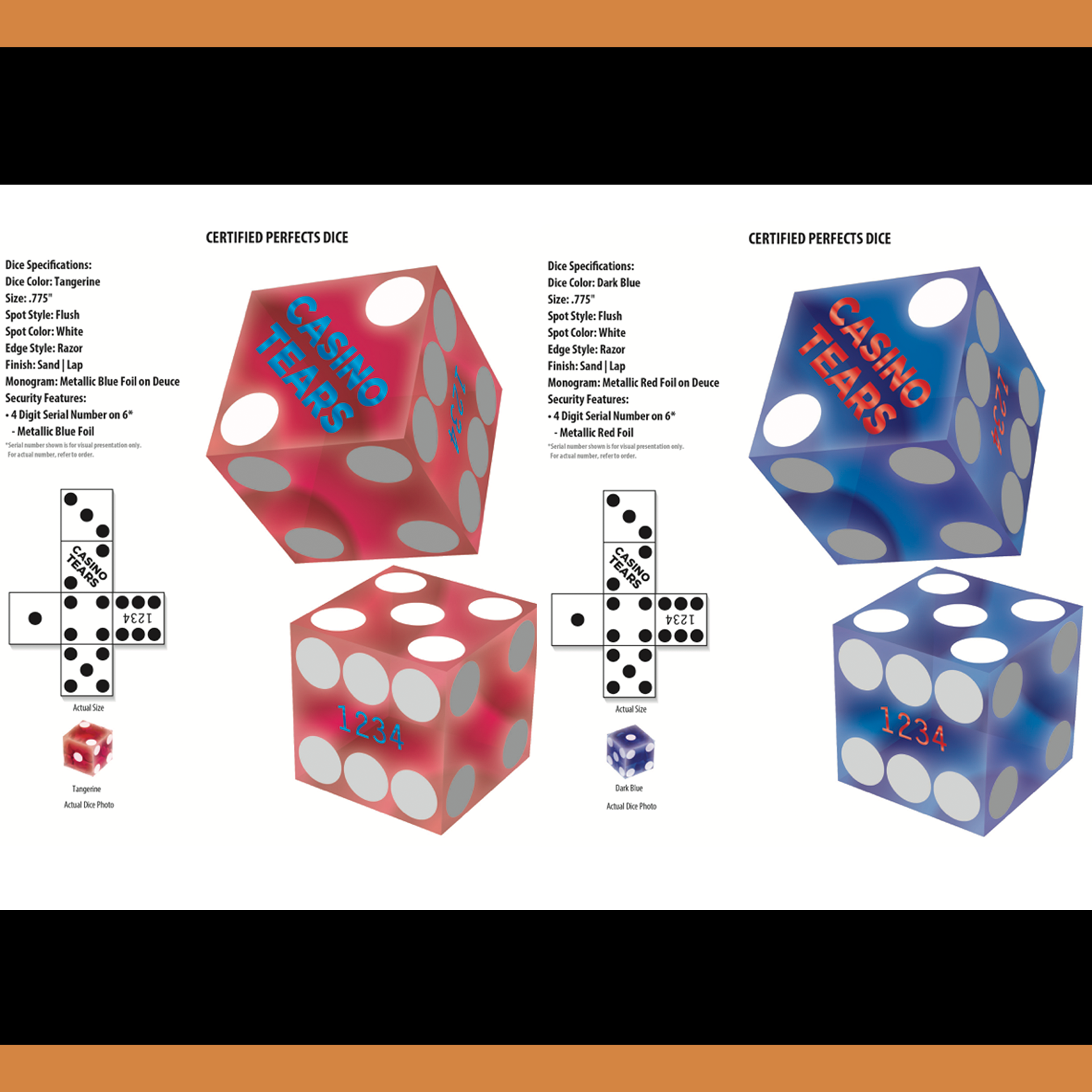 Casino Tears .775 Dice – All 4 Color Sets (8 Sticks) – Casino