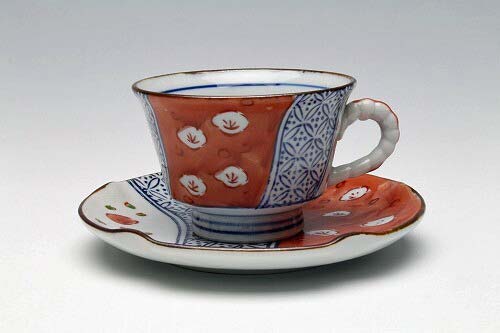 コーヒー碗皿 赤絵染付 梅祥瑞 [セラミック&鉱石本舗]