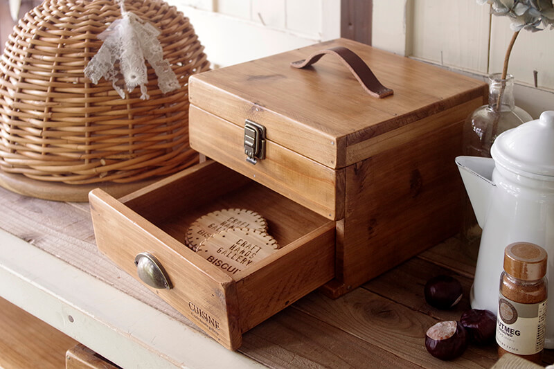 ナチュラルな木製ツールボックスS｜アンティークスタイルの収納木箱