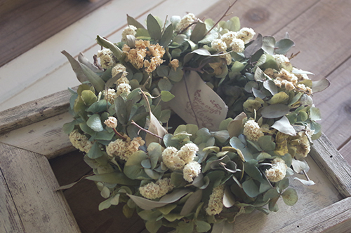 ユーカリとスターチスのナチュラルあじさいリース*ドライフラワー